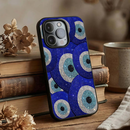 Galaxy Eye Flow Glass Case displayed upright for striking design visibility and premium finish.