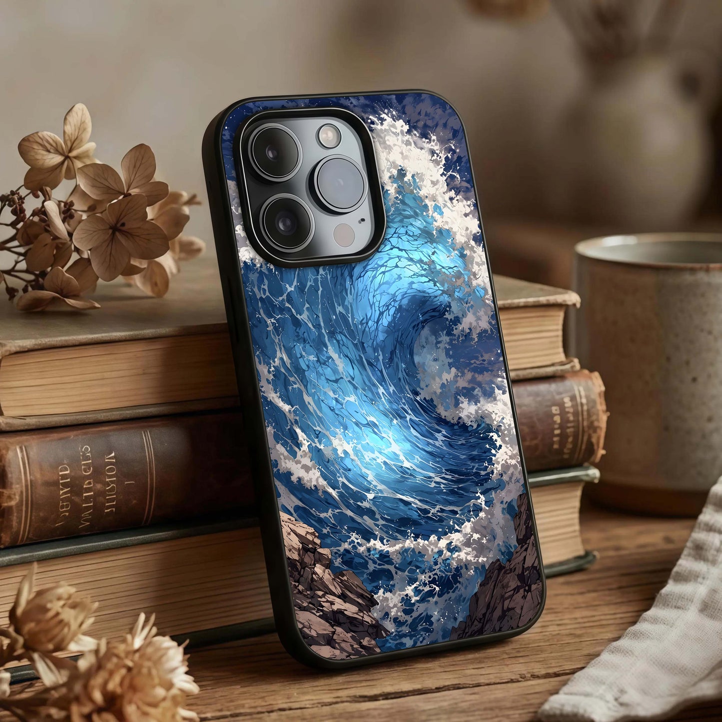 Giant Ocean Wave Glass Case displayed upright for bold ocean visibility and premium finish.