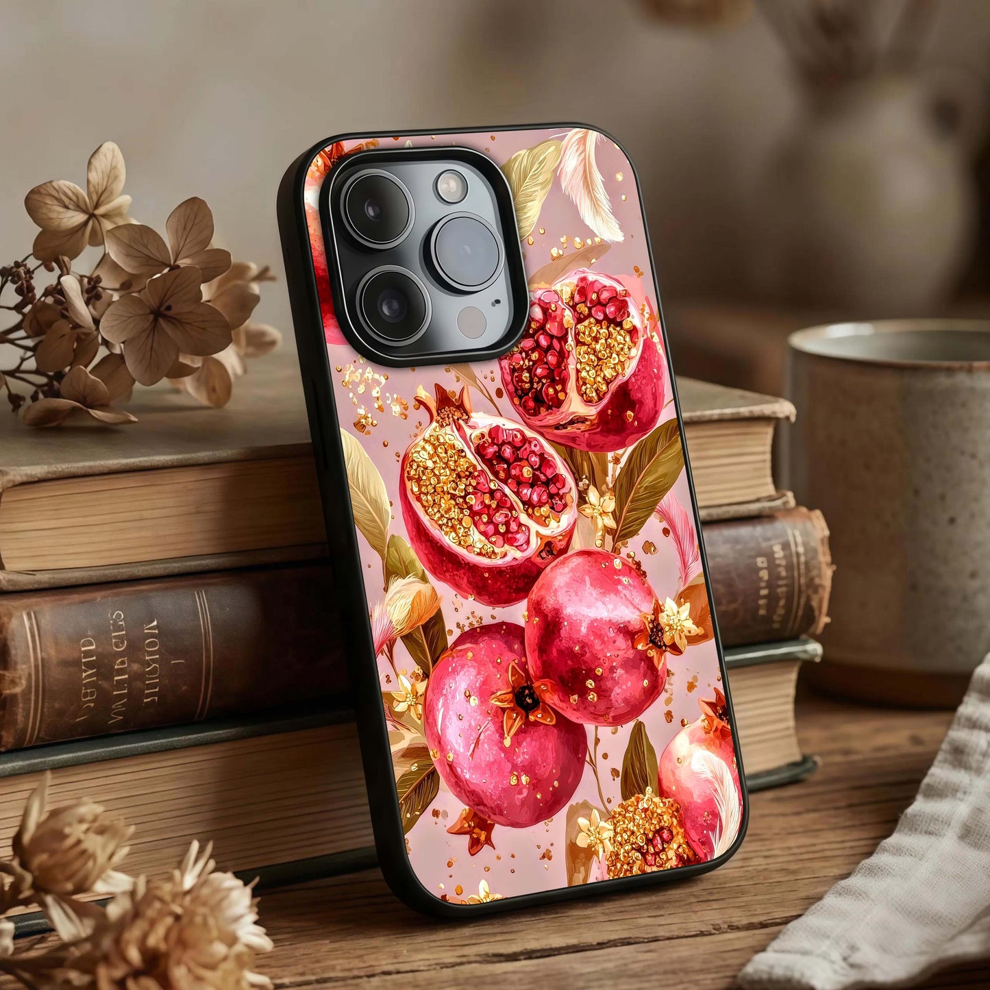Golden Bloom Glow Glass Case displayed upright for elegant floral visibility and premium finish.