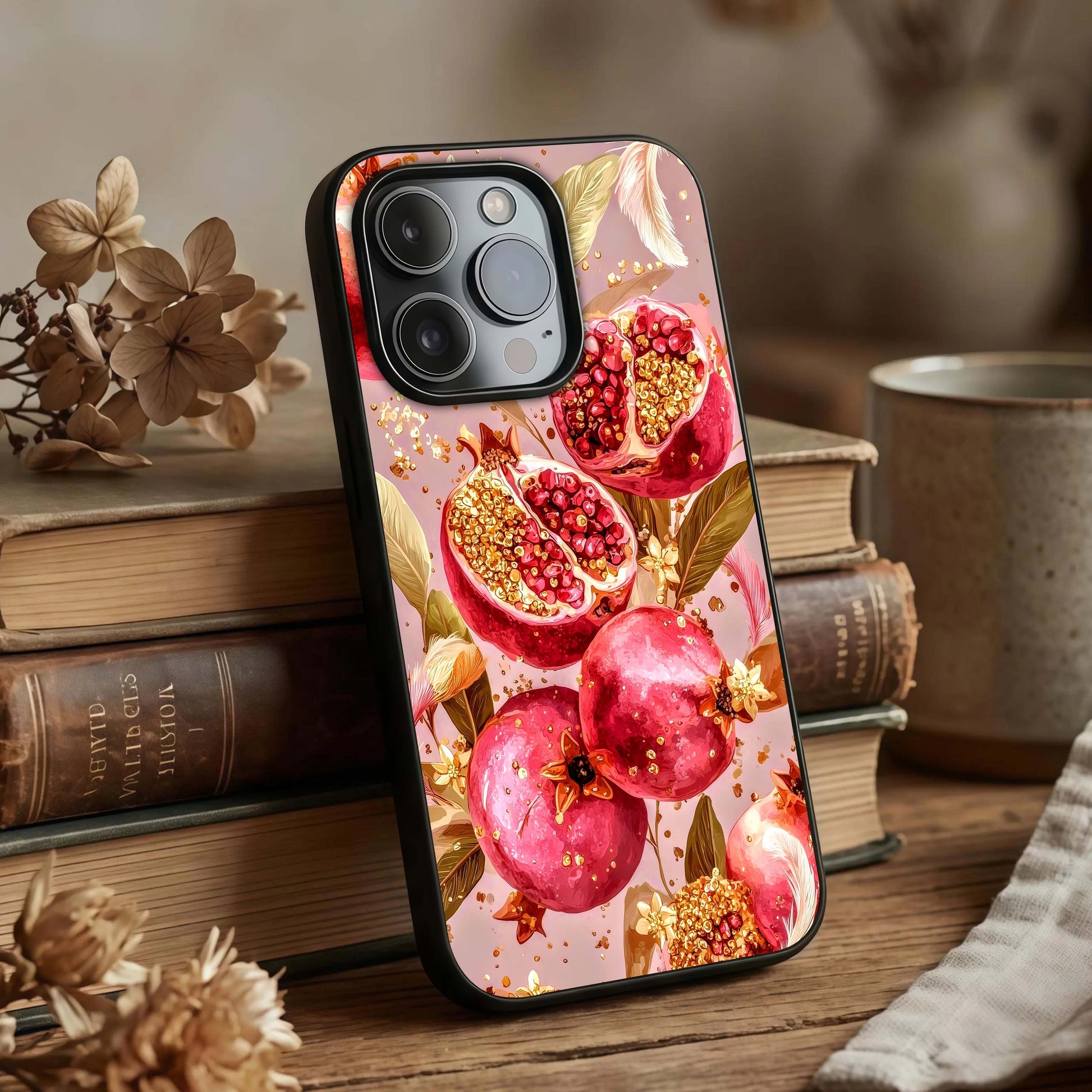 Golden Bloom Glow Glass Case displayed upright for elegant floral visibility and premium finish.