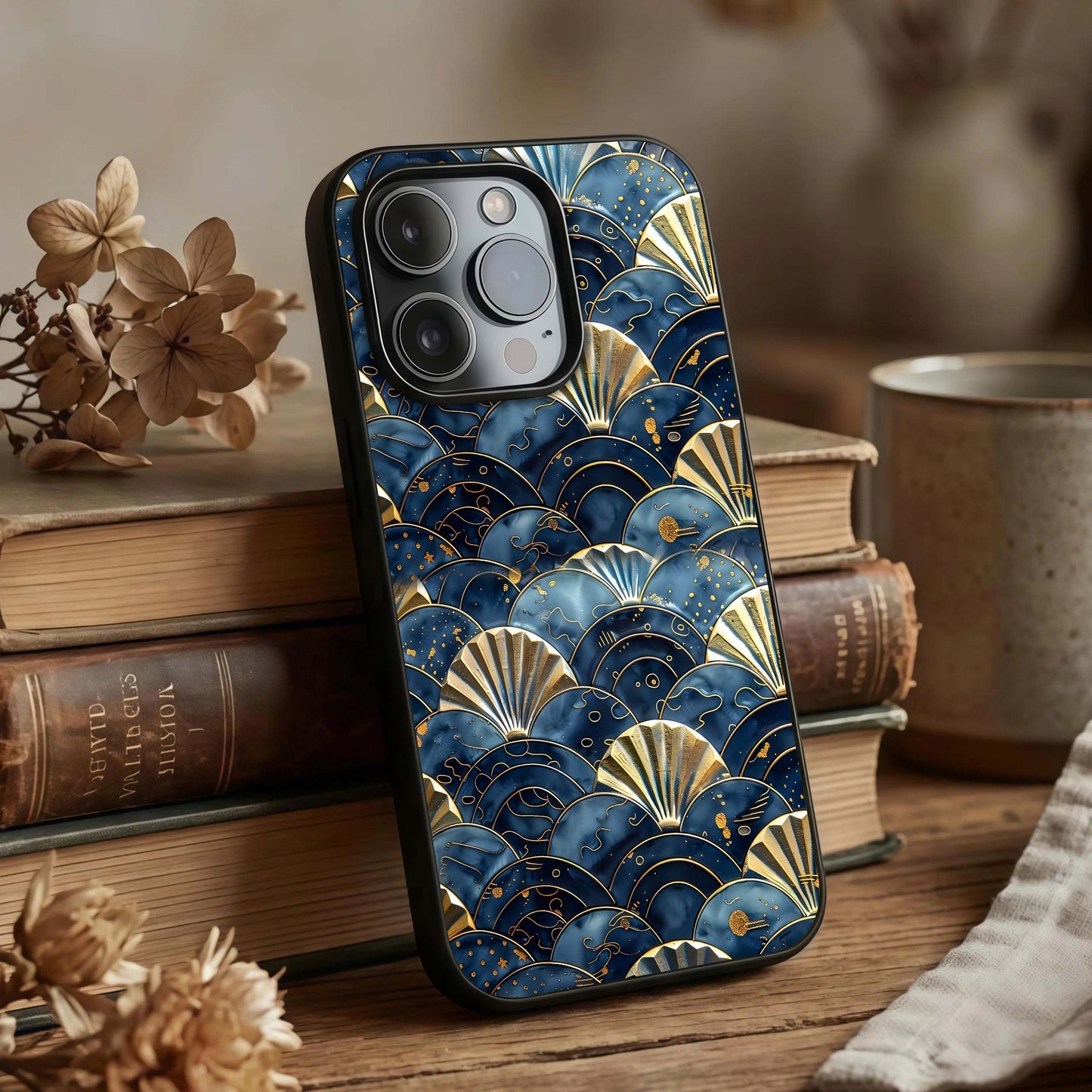 Golden Wave Luxe Glass Case displayed upright for premium wave visibility and elegant finish.