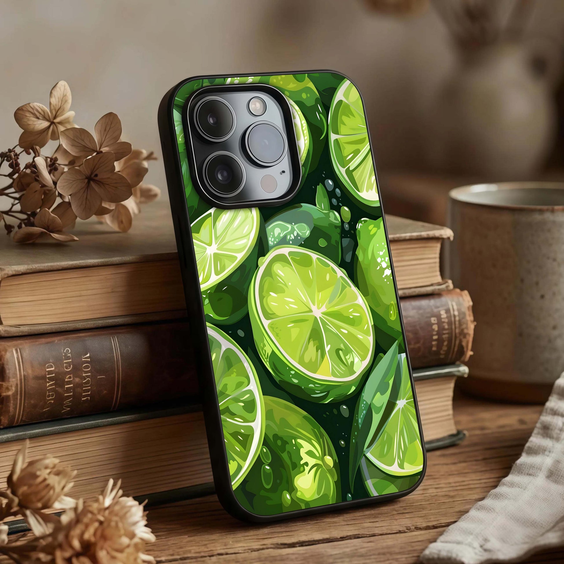 Green Lemon Glass Case displayed upright for vibrant design visibility and premium finish.