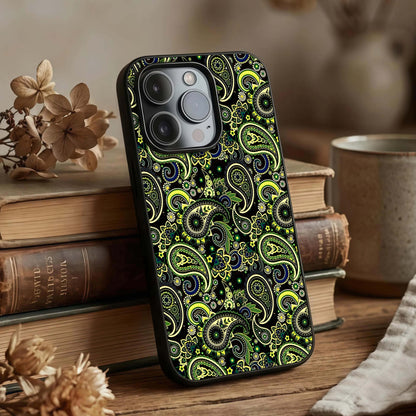 Green Mandala Pattern Glass Case displayed upright for centered pattern visibility and premium finish.