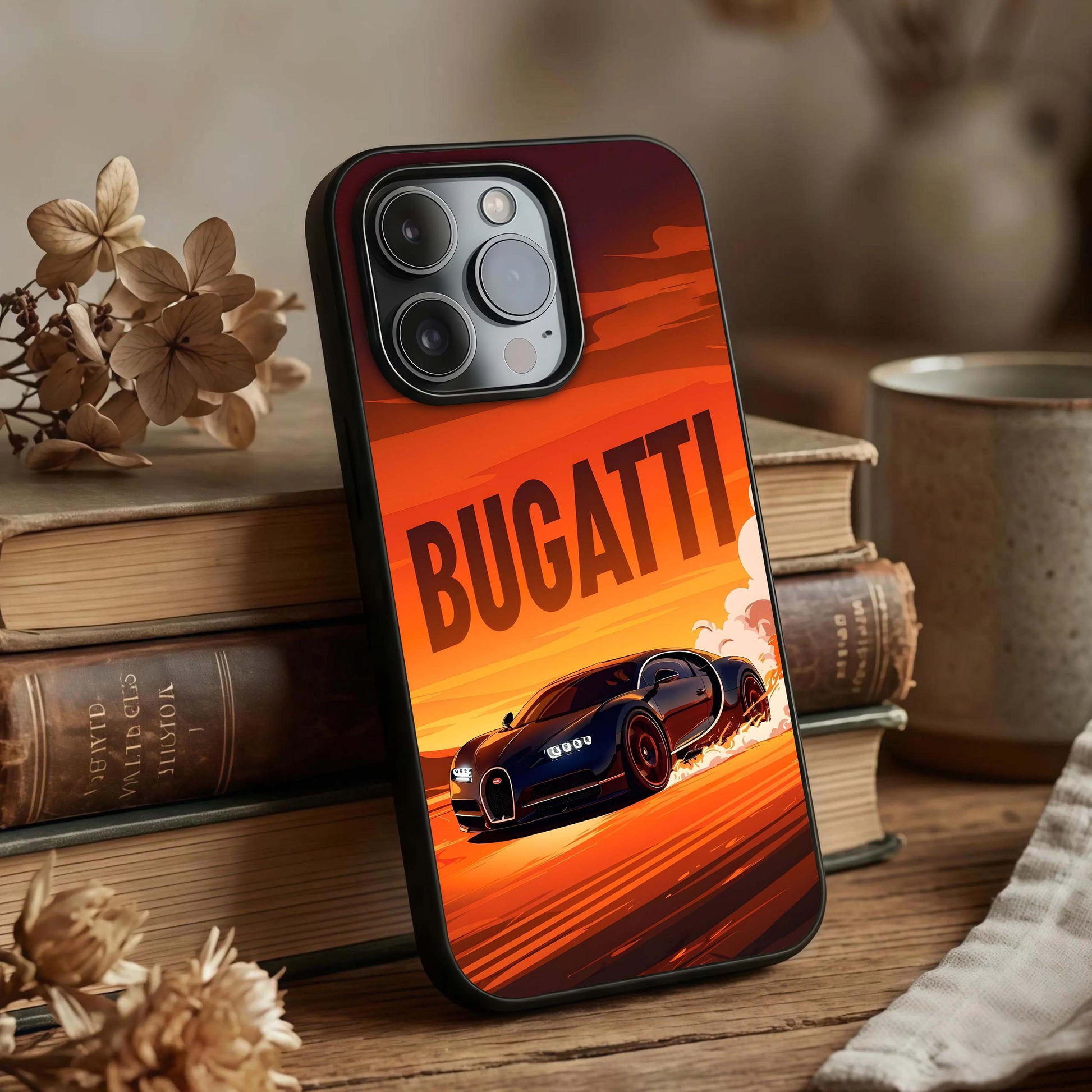 Inferno Bugatti Storm Glass Case displayed upright for high-performance visibility and premium finish.