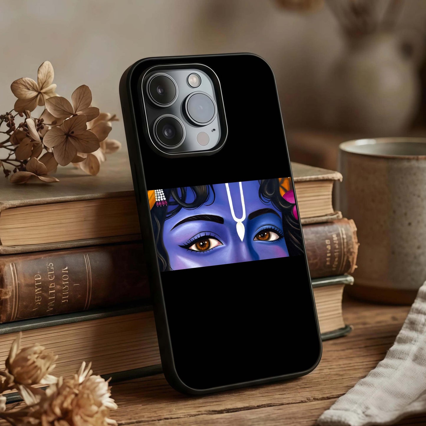 Krishna Eye Glass Case displayed upright for spiritual focus visibility and premium finish.