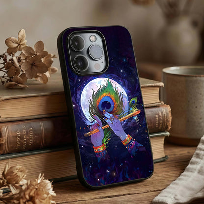 Krishna Hands Art Glass Case displayed upright for devotional visibility and premium finish.