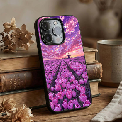 Lavender Dream Skies Glass Case displayed upright for dreamy sky visibility and premium finish.