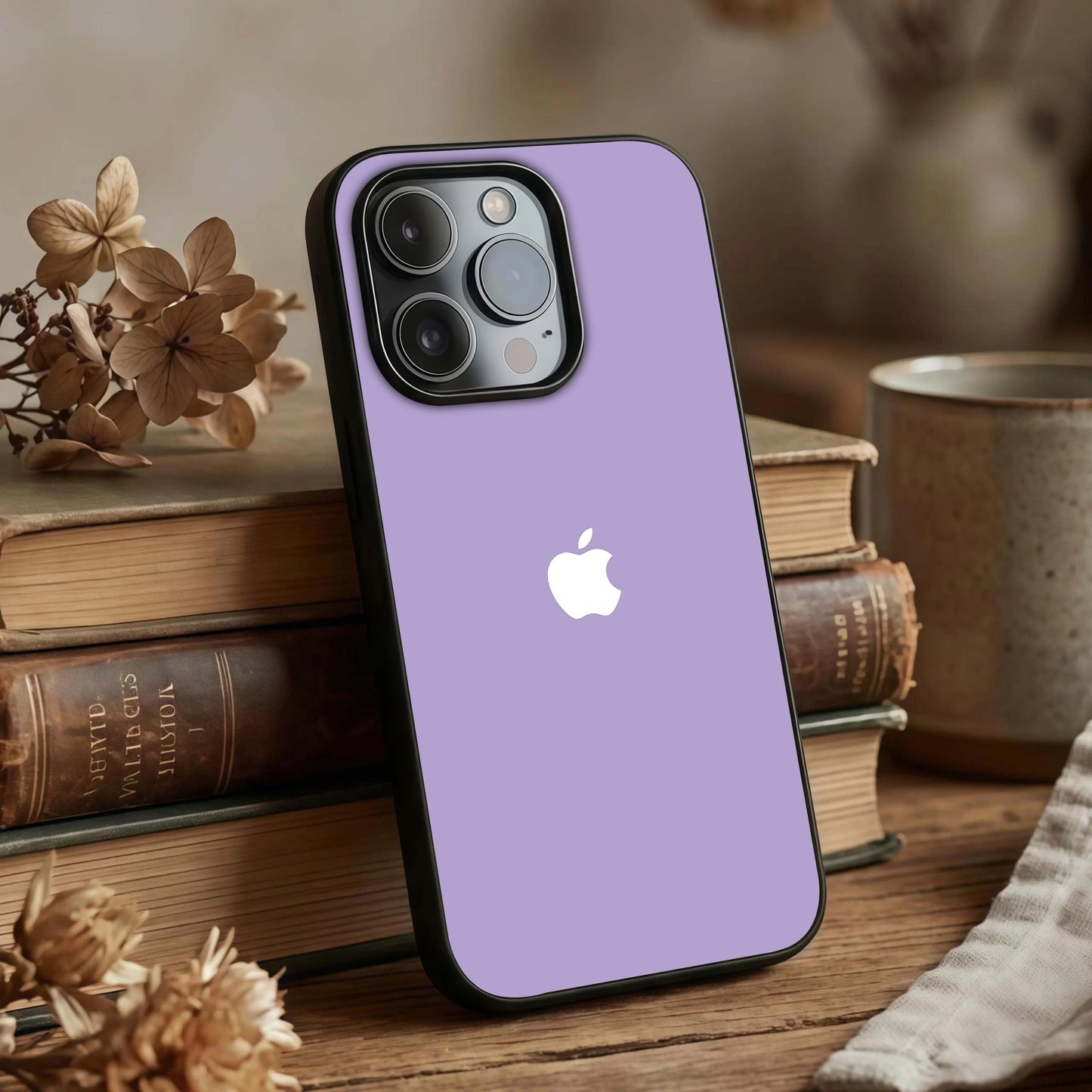 Lavender Soft Minimal Glass Case displayed upright for clean design visibility and premium finish.