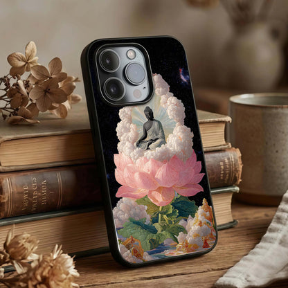 Lotus Divine Peace Glass Case displayed upright for spiritual serenity visibility and premium finish.