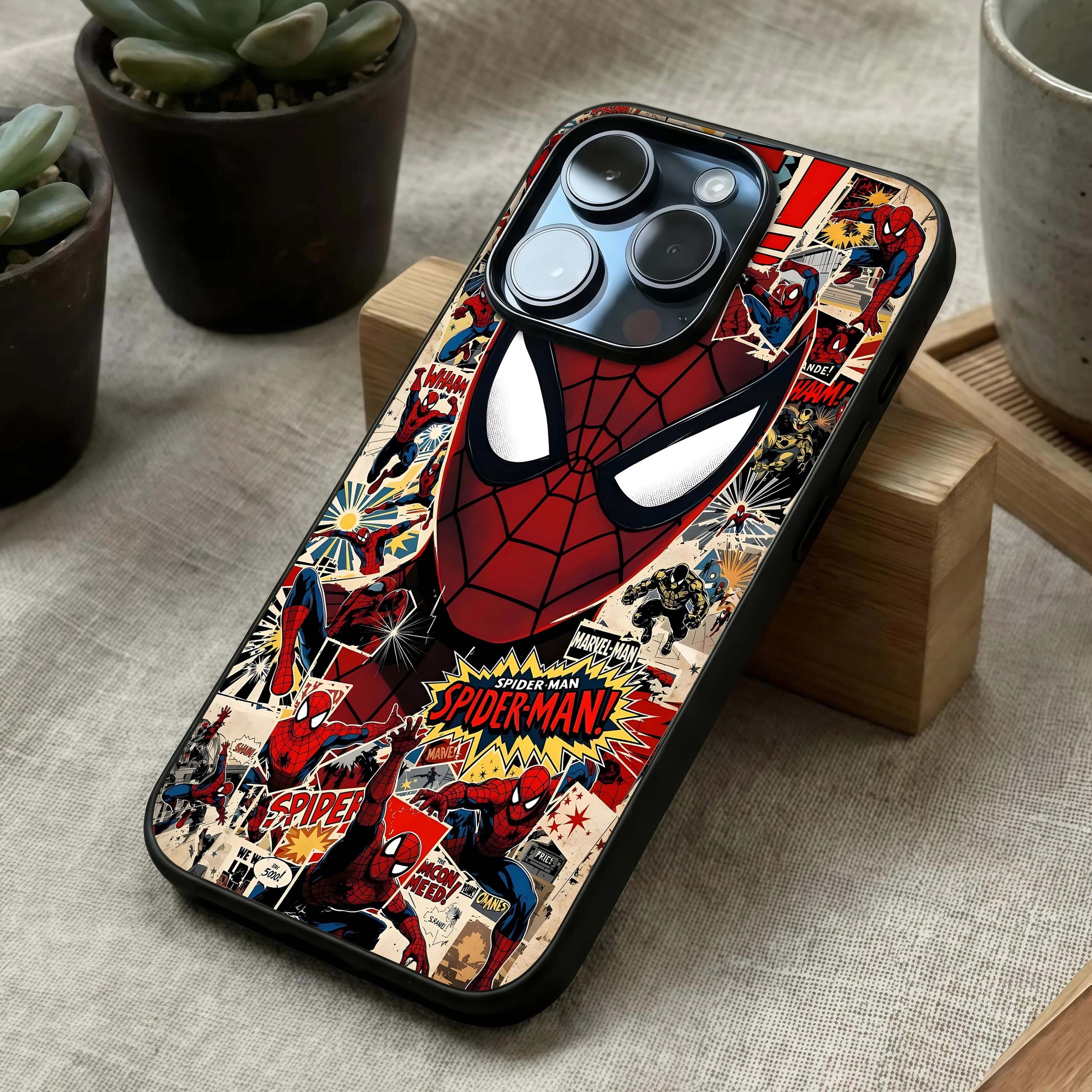 Aesthetic Wonder Spider Glass Case laid diagonally highlighting energetic side elements and HD glass shine.