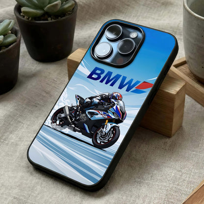 BMW Power Drift Glass Case laid diagonally highlighting speed-inspired flow and HD glass shine.