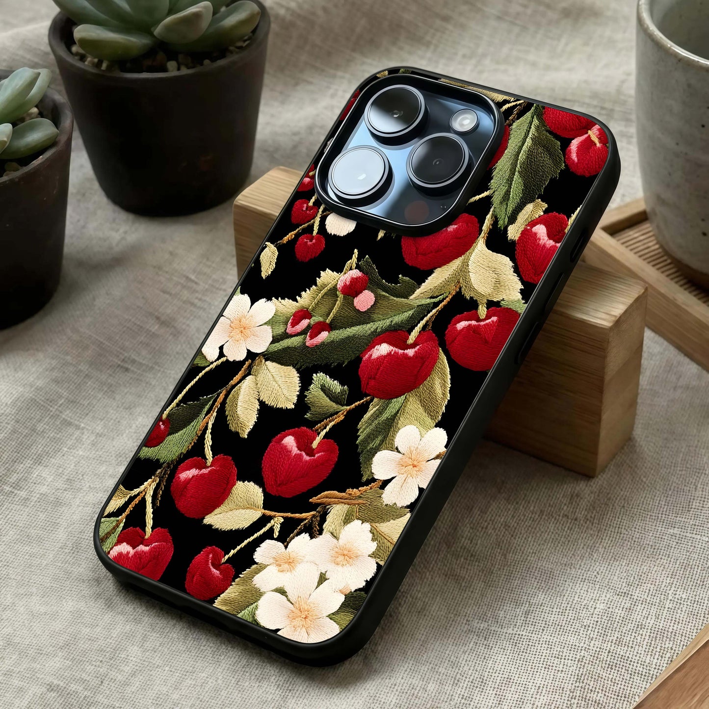 Bloom Thread Art Glass Case laid diagonally highlighting artistic threads and HD glass shine.