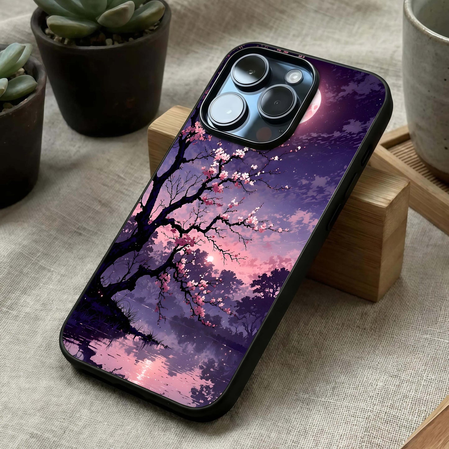 Blossom Pink Moon Glass Case laid diagonally highlighting smooth color flow and HD glass shine.