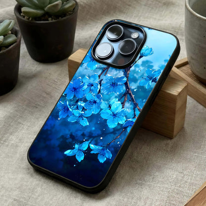 Blue Blossoms Branch Glass Case laid diagonally highlighting natural branch flow and HD glass shine.