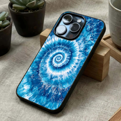 Blue Galaxy Wave Glass Case laid diagonally highlighting flowing motion and HD glass shine.
