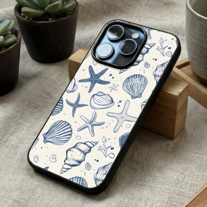 Blue Ocean Outline Glass Case laid diagonally highlighting smooth contours and HD glass shine.