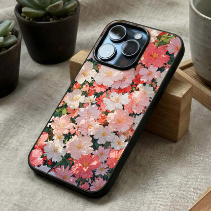 Blush Bloom Field Glass Case laid diagonally highlighting open field flow and HD glass shine.
