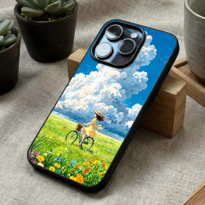 Breezy Meadow Ride Glass Case laid diagonally highlighting natural flow and HD glass shine.