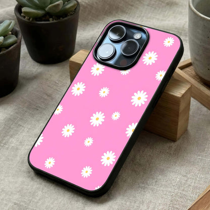 Bubblegum Daisy Pop Glass Case laid diagonally highlighting fun patterns and HD glass shine.