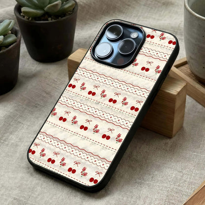 Cherry Bloom Charm Glass Case laid diagonally highlighting petal flow and HD glass shine.