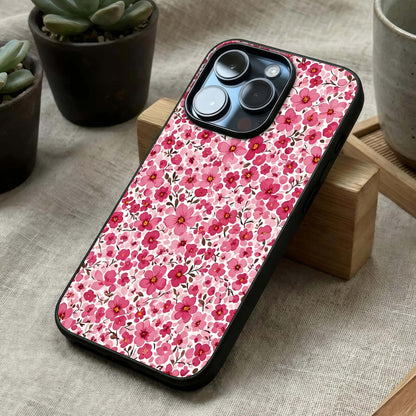 Cherry Blossom Charm Glass Case laid diagonally highlighting soft composition and HD glass shine.
