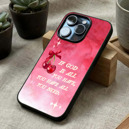Cherry Quote Glass Case laid diagonally highlighting balanced text layout and HD glass shine.
