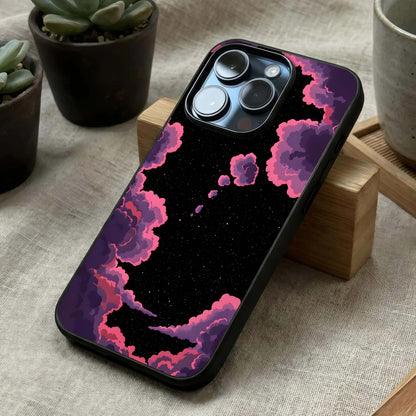 Cosmic Cloud Journey Glass Case laid diagonally highlighting depth flow and HD glass shine.