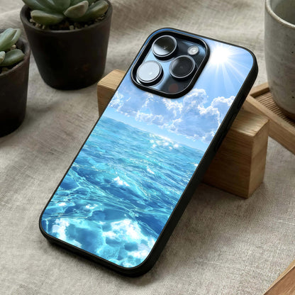 Endless Ocean Horizon Glass Case laid diagonally highlighting calm flow and HD glass shine.
