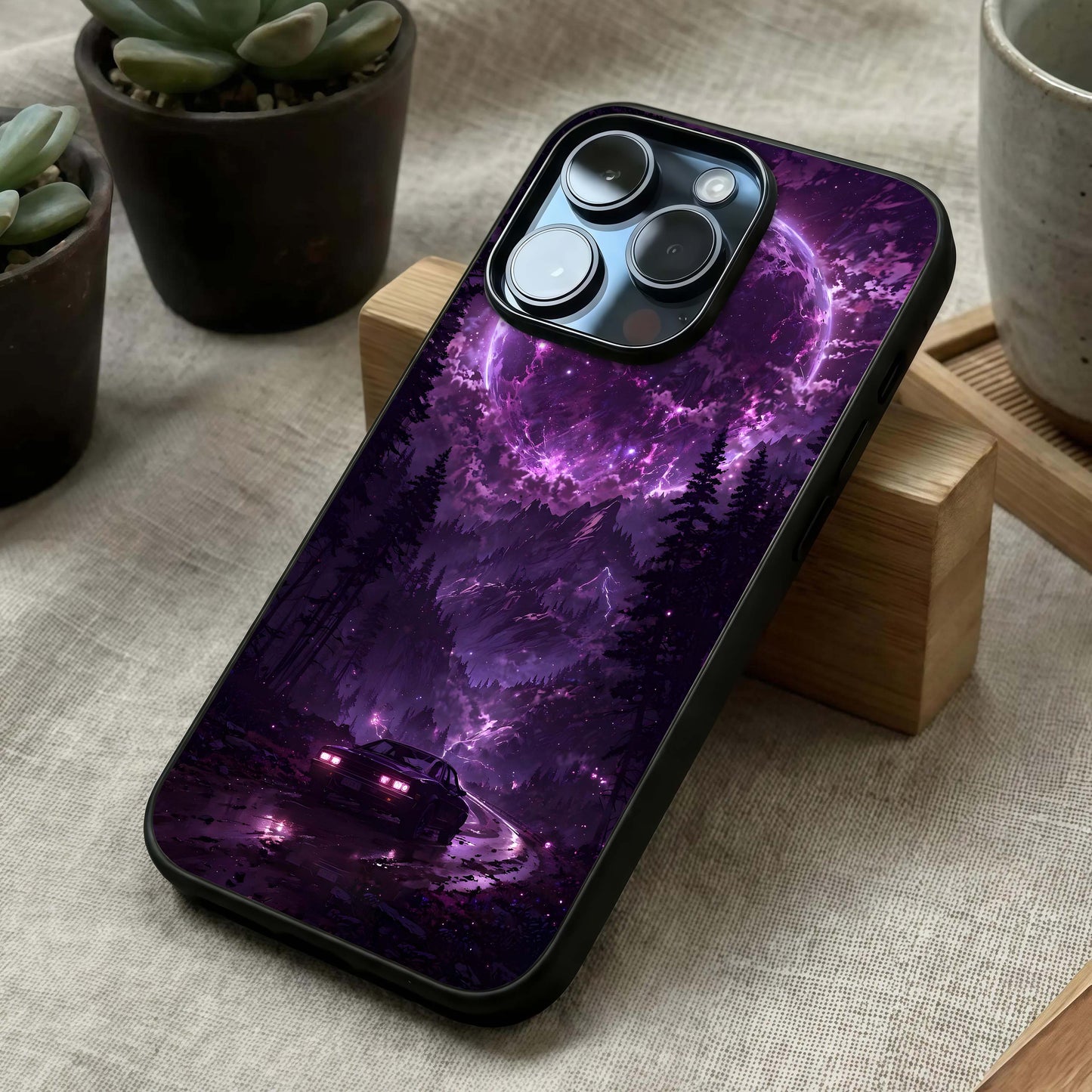 Eternal Cosmic Drive Glass Case laid diagonally highlighting flowing orbits and HD glass shine.