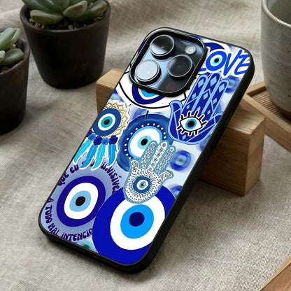 Evil Eyes Dream Glass Case laid diagonally highlighting watchful elements and HD glass shine.