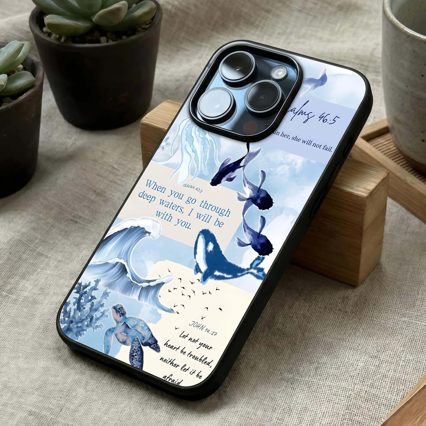 Faithful Ocean Promise Glass Case laid diagonally highlighting gentle flow and HD glass shine.