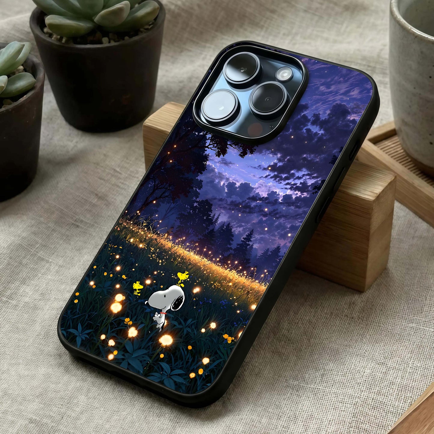 Firefly Meadow Magic Glass Case laid diagonally highlighting sparkling details and HD glass shine.