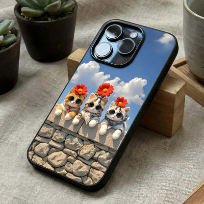 Floral Kitty Squad Glass Case laid diagonally highlighting lively patterns and HD glass shine.