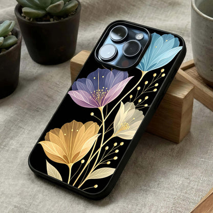 Flower Bloom Glow Glass Case laid diagonally highlighting soft radiance and HD glass shine.
