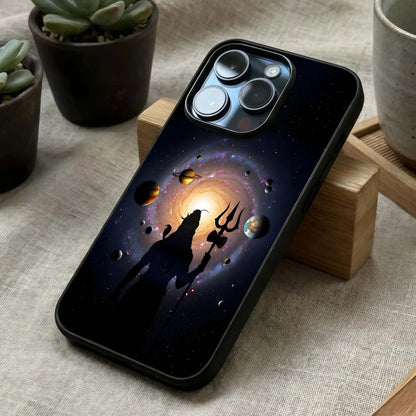 Galactic Shiva Vision Glass Case laid diagonally highlighting astral elements and HD glass shine.