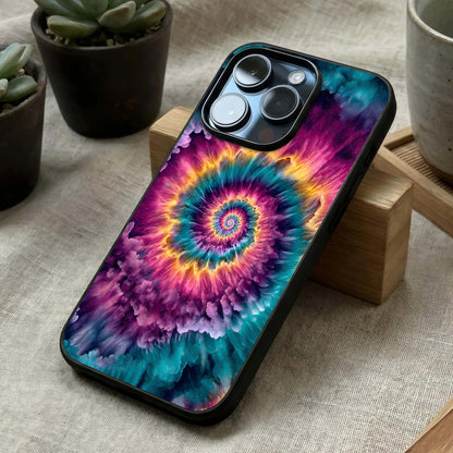 Galactic Spiral Burst Glass Case laid diagonally highlighting energetic flow and HD glass shine.