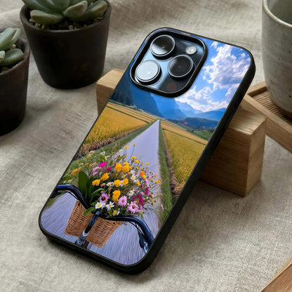 Golden Field Journey Glass Case laid diagonally highlighting depth perspective and HD glass shine.