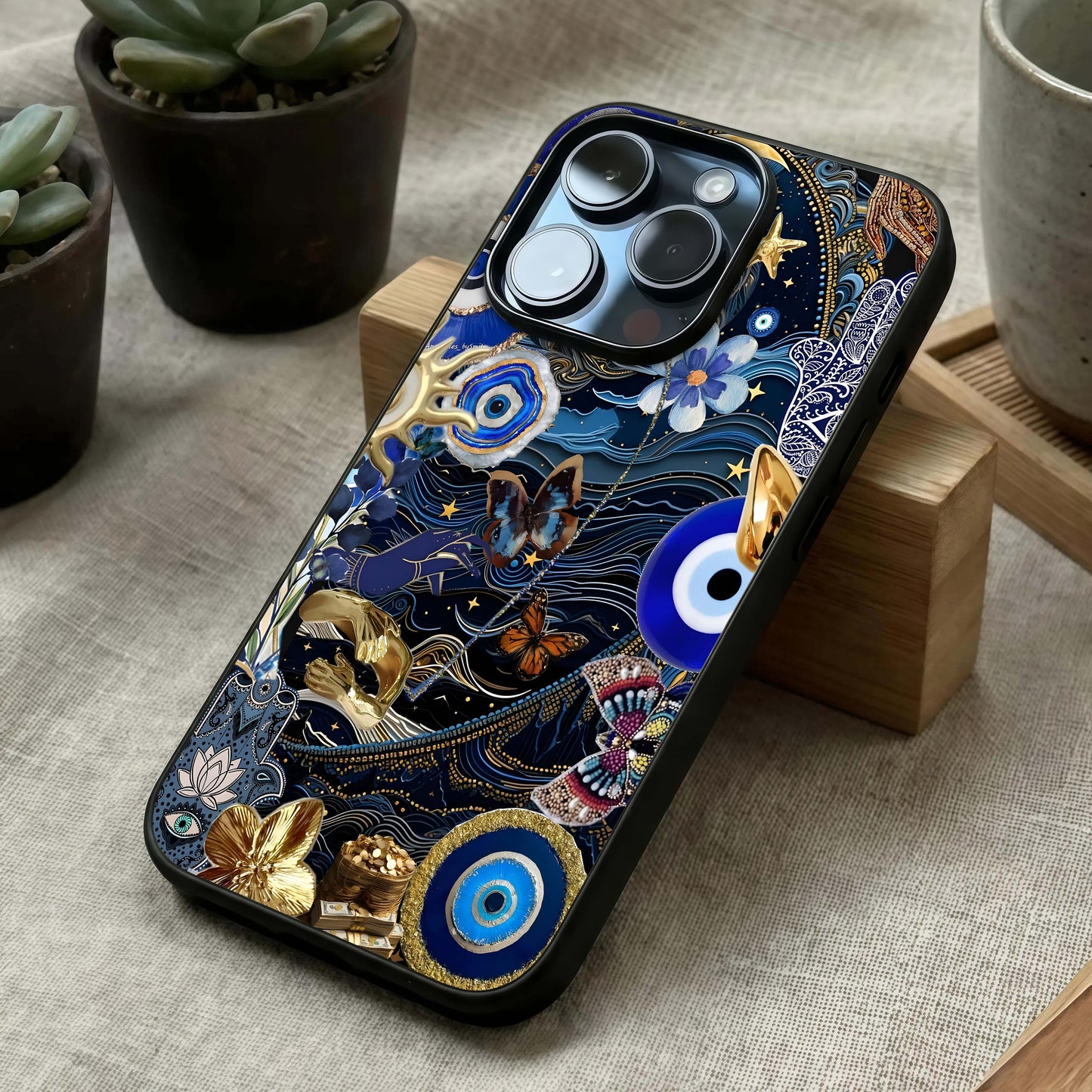 Golden Moon Magic Glass Case laid diagonally highlighting luminous details and HD glass shine.