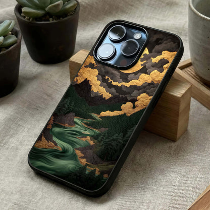 Golden River Moon Glass Case laid diagonally highlighting calm flow and HD glass shine.