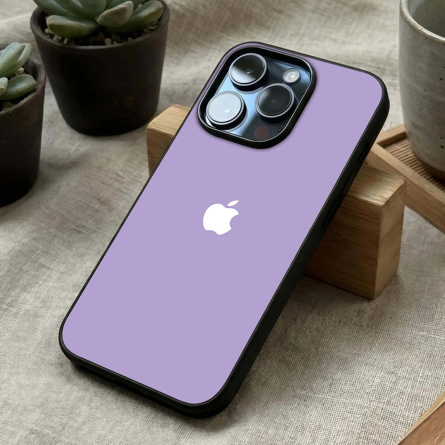 Lavender Soft Minimal Glass Case laid diagonally highlighting simple flow and HD glass shine.