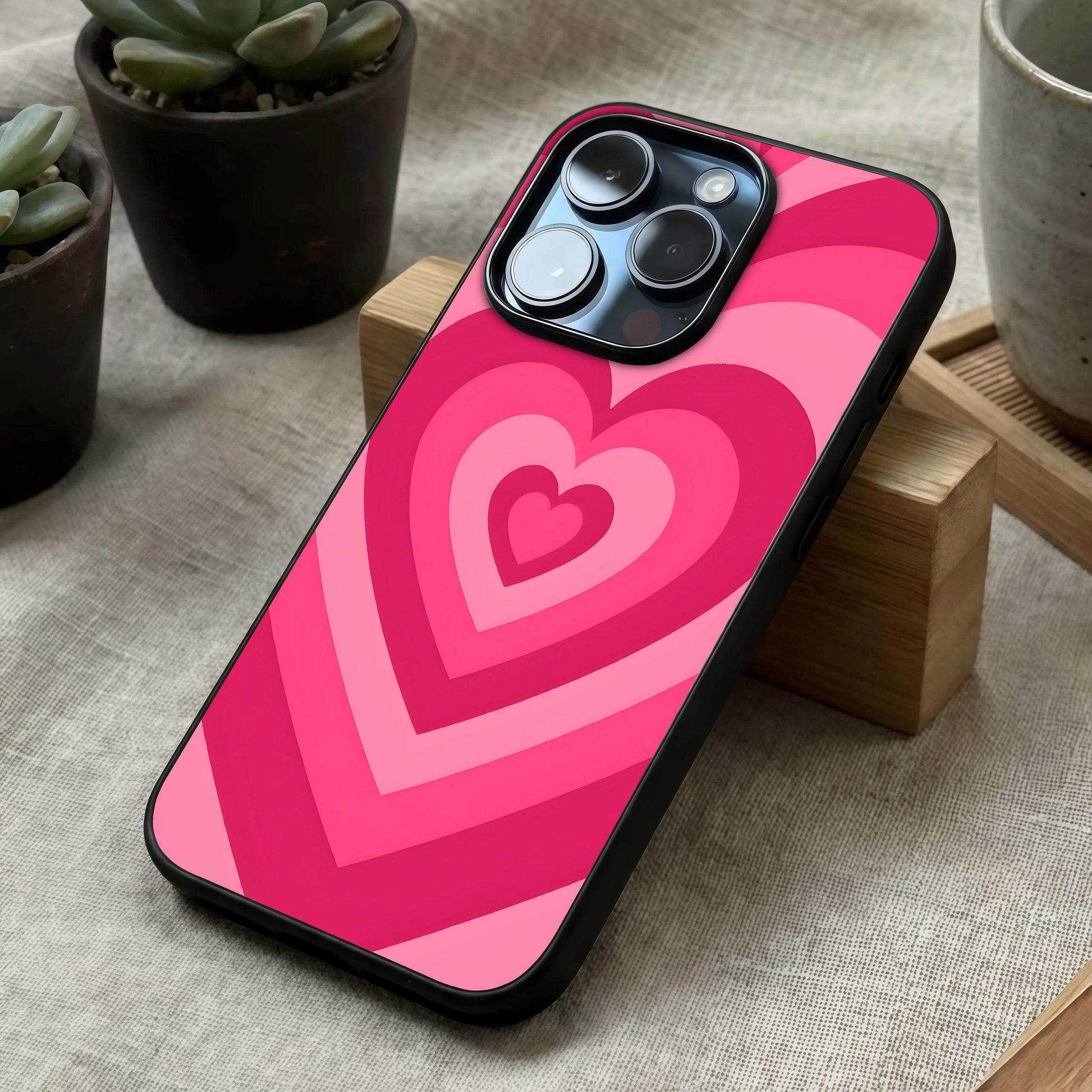Layered Love Hearts Glass Case laid diagonally highlighting dimensional flow and HD glass shine.
