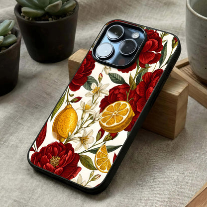 Lemon Rose Charm Glass Case laid diagonally highlighting soft petal flow and HD glass shine.