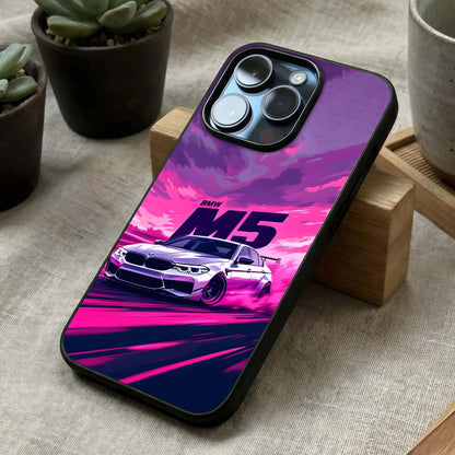 MS Neon Car Glass Case laid diagonally highlighting sharp motion lines and HD glass shine.