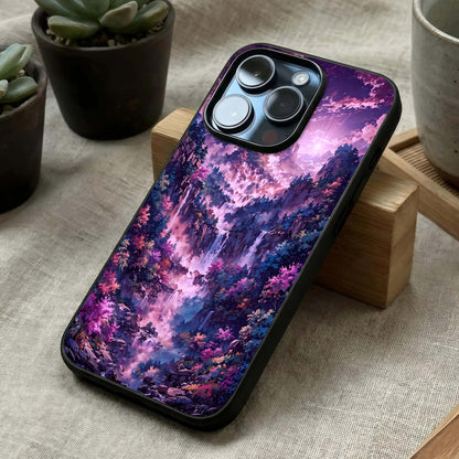 Mystic Cascade Peaks Glass Case laid diagonally highlighting depth perspective and HD glass shine.