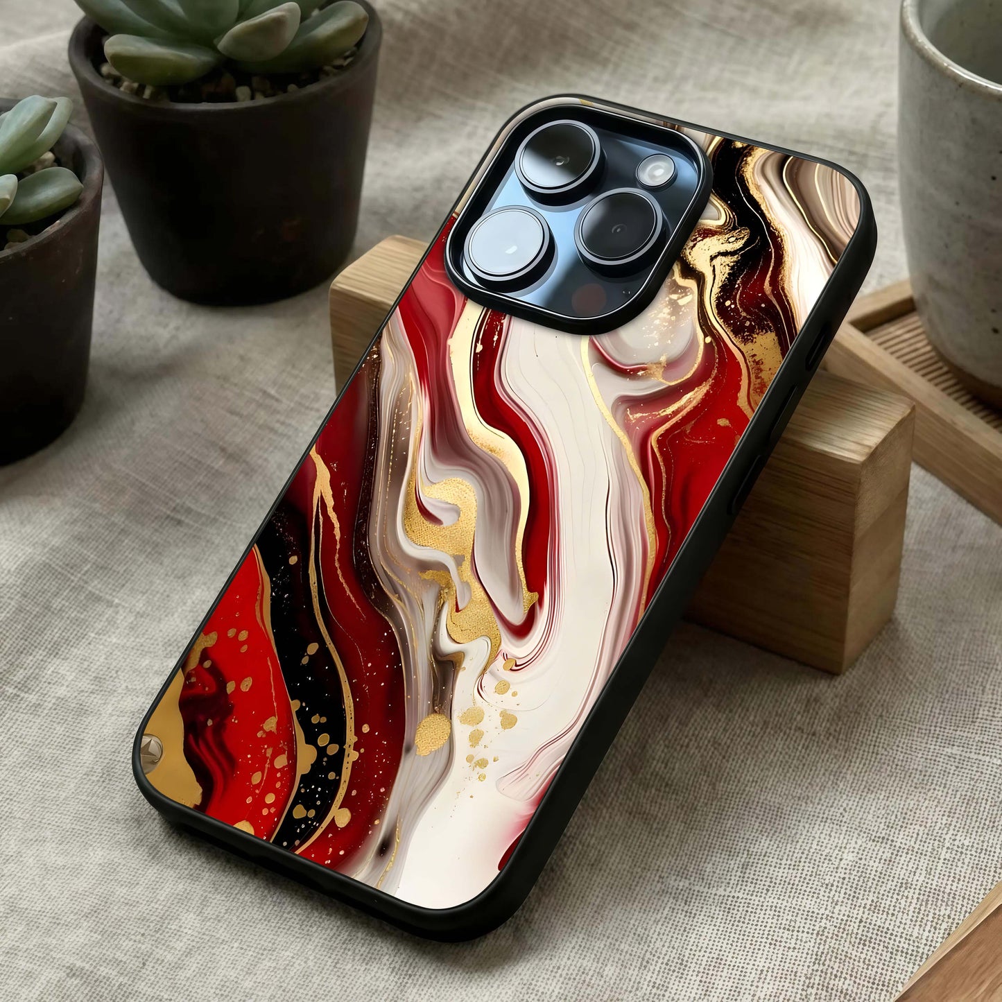 Red & White Marble Glass Case
