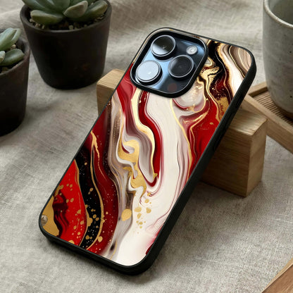 Red & White Marble Glass Case