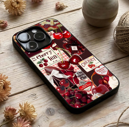 Aesthetic Cherry Tea Glass Case photographed in natural light showing reflective finish and gentle design depth.