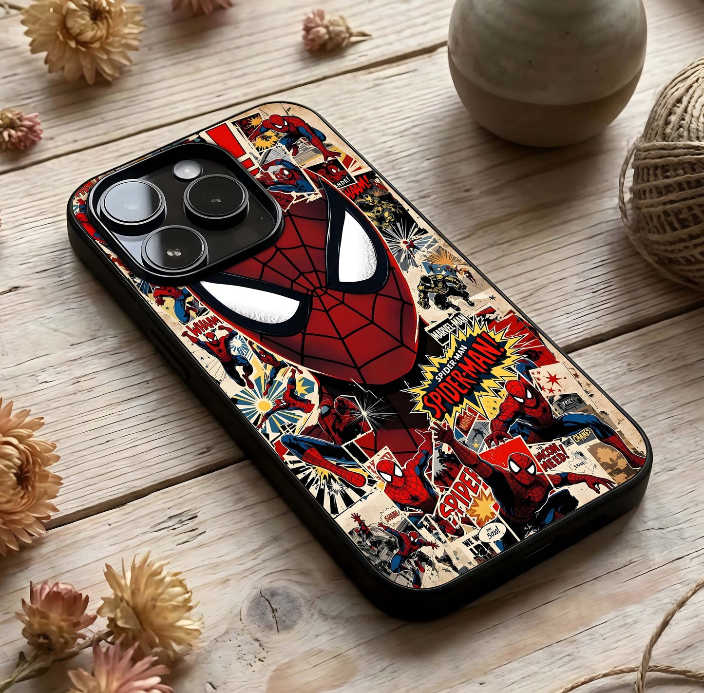 Aesthetic Wonder Spider Glass Case photographed in natural light showing reflective finish and vivid design depth.