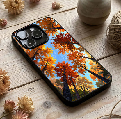 Autumn Sky Rise Glass Case photographed in natural light showing reflective finish and atmospheric depth.