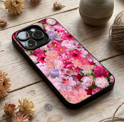 Bloom Crush Fantasy Glass Case photographed in natural light showing reflective finish and vivid depth.